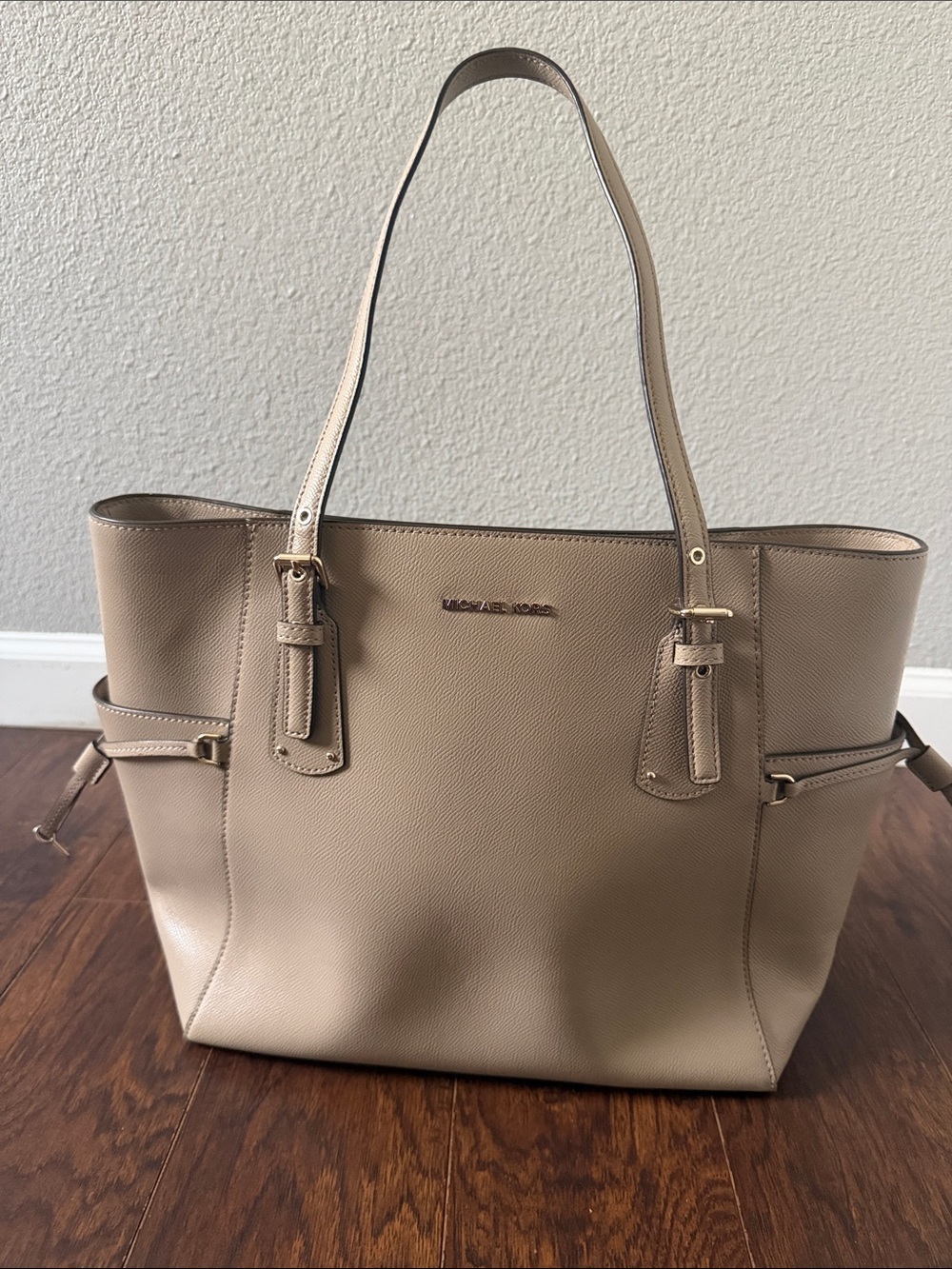 Michael Kors Beige Saffiano Leather Tote with Gold Accents